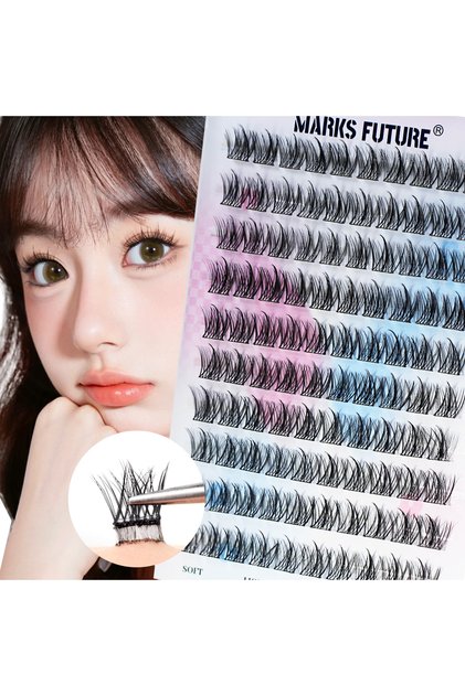 Reusable Adhesive Eyelashes 100Pcs Natural Look Self-Adhesive False Eyelashes Manga Wispy Suitable f