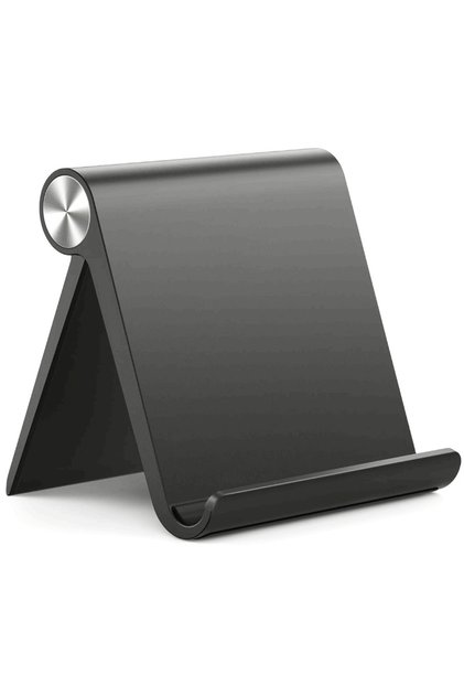 Black 1pc Adjustable Portable Tablet & Phone Stand - Foldable Desktop Dock with Secure Clamps, Durab