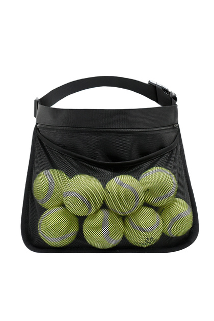 Black Adjustable Tennis Ball Band Holder Pickleball Golf Waist Pouch, Multifunctional Mesh Waist Hip