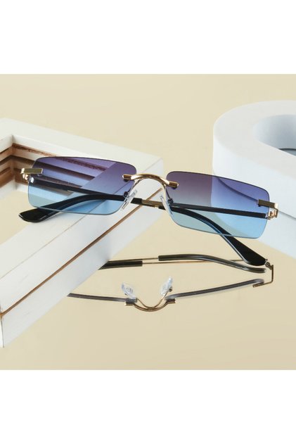 Blue 1Pc Men's Fashion Glasses New Metal Frameless Elegant Retro Versatile Trendy Suitable for Daily