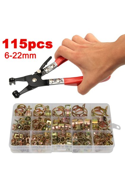 115pc clamps 115 PCS 6-22mm Spring Hose Clamps + Manual Pliers Zinc Plated Gas Water Hose Clamp Meta