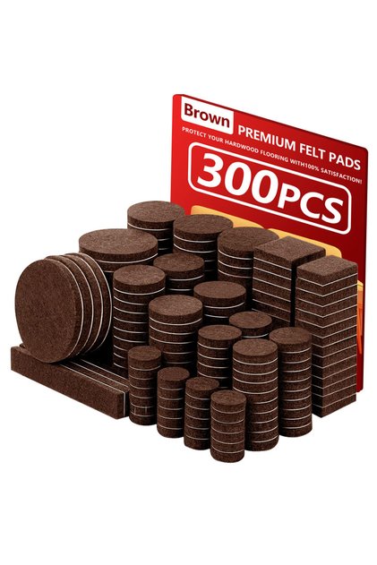 300 قطعة من وسادات أرجل الكراسي المصنوعة من اللباد، باللون البني، عبوة اقتصادية بأحجام مختلفة، وسادات أثاث مصنوعة من اللباد للحماية