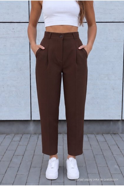 Women's High Waist Carrot Cut Collet Fabric Pants