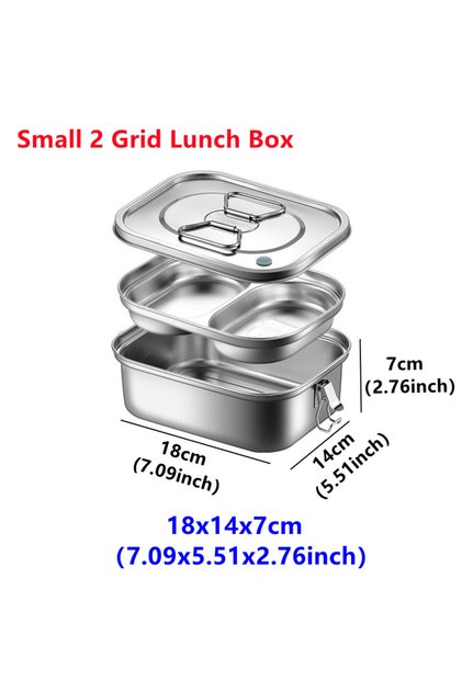 Small 2 Gird 304 Stainless Steel Lunch Bento Box,for Kids Adults Portable Double Layer Sealed Bento