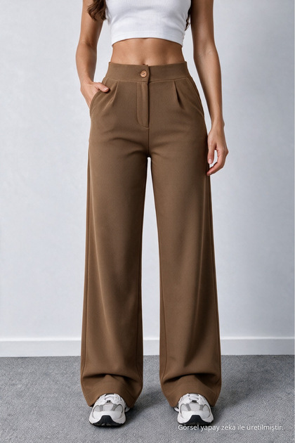 Women's Tan Lycra Palazzo Loose Wide Leg Pants