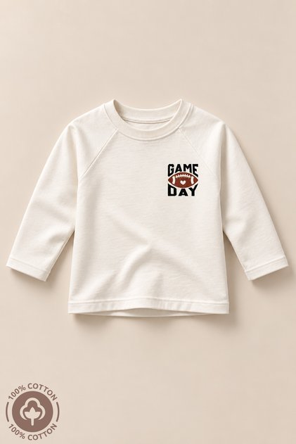 Men's Game Day Printed 100% Cotton Oversize Long Sleeve T-Shirt Baby-Child