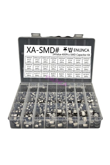 400pcs/lot 1uF-1000uF 24 Values Assorted Kit Electrolytic Capacitor SMD Aluminum Electrolytic Capaci