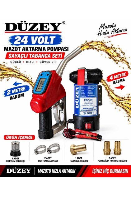 DÜZEY/24 VOLT MAZOT AKTARMA POMPASI & SAYAÇLI TABANCA SETİ (LİTRE ÖLÇME)
