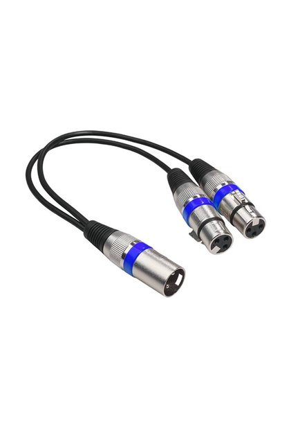 كابل محول صوت مقسم XLR ذكر إلى أنثى مزدوج، أزرق 30 سم، كابل محول صوت مقسم XLR ذكر إلى أنثى بثلاثة دبابيس