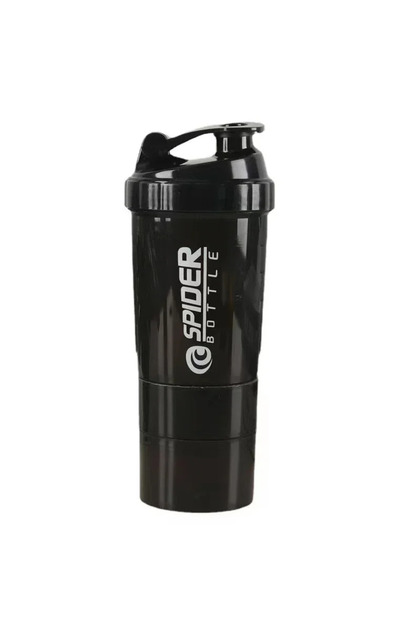 black 1pc Portable Protein Shaker Cup with Powder Storage Container 500ml Mixer Cup Gym Sport Water