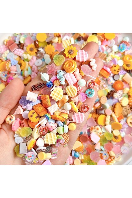 Mixed 50PCS 50PCS Multiple Style Donuts Cream Candy Resin Nail Charms Simulated Orange Slices Cheese