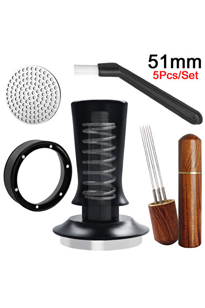 طقم أدوات كبس الإسبريسو 51mm بمقاسات 51/53/58mm، 5 قطع مع أداة WDT وشبكة Puck