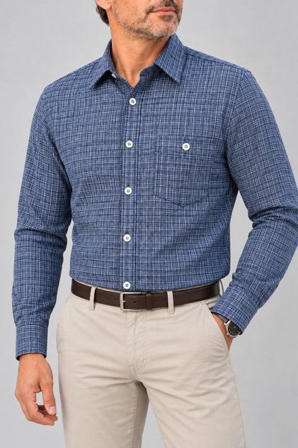 Men's 100% Cotton Shirt Relaxed Fit Single Pocket Long Sleeve Buttoned Bottom Collar 4 Seasons