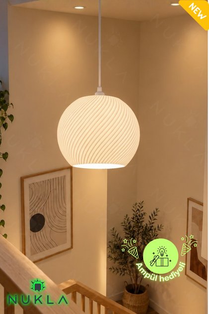 Orbion Tekli Sarkıt Avize - Modern Yuvarlak Beyaz Genç Odası ve Salon Avizesi - Oval Dekoratif Avize
