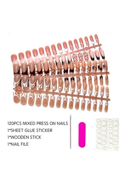 120pcs mixed Presson 120pcs Medium Square French Press on Nail Brown Pink Base Colors Matte Fake Gel
