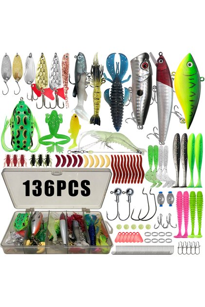 مجموعة طُعم صيد DD-136A-J11017 86/88/136/149/366 قطعة لصيد سمك التراوت/البايك/الباس، طُعم متعدد الاستخدامات.