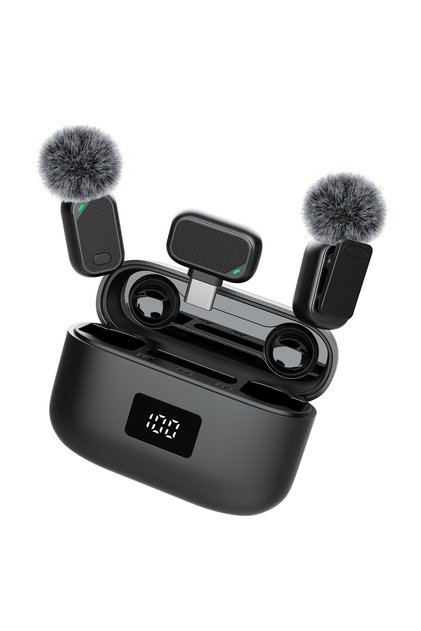 black-Type-C Mini Wireless Lavalier Microphone with Charging Case, 2.4G Noise Cancelling Lapel Mic f