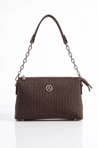 As 738 Soft Leather Multi-Use Small Size Shoulder and Crossbody Bag Brown Striped