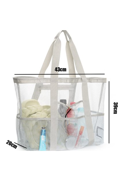 gray Oversized Mesh Beach Bag With 9 Pockets Quick Dry Sand Free Toy Organizer Tote Pool Cruise Trav