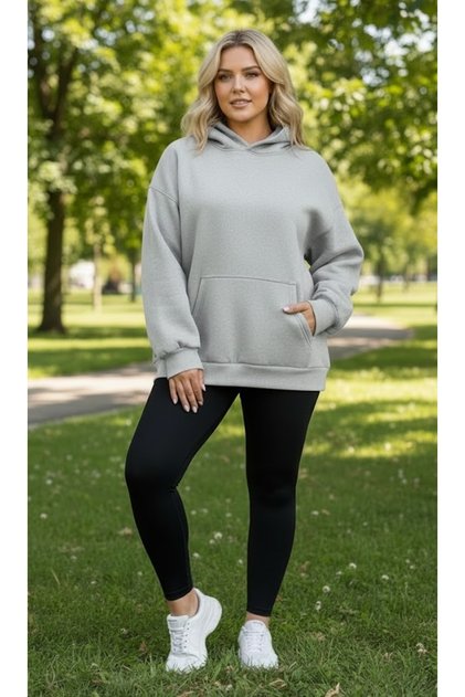 Gray Hooded Model Oversize Fit Regular Unisex Sweatshirt
