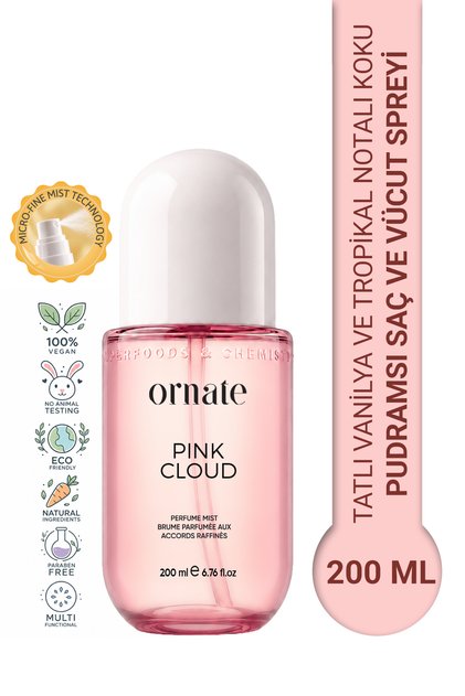 Pink Cloud Tatlı Vanilya ve Tropikal Notalı Pudramsı Kokulu Saç ve Vücut Spreyi Body Mist 200 ml