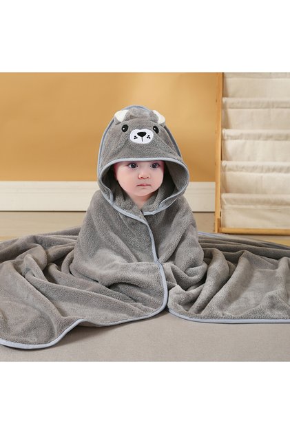 Open-Eyed Gray Bear 1 Cute Cartoon Animal-Shaped Multifunctional Large Towel for Infants and Toddler