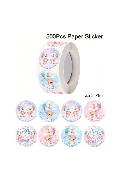 H1005-500pcs 500 Pcs Gender Reveal Stickers Boy or Girl,Cute Bear Stickers Roll for Baby Showers and