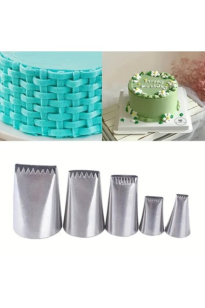 5PCS 5PCS Stainless Steel Cake Piping Nozzle Set-Serrated&Flat Edge Tips Cake Icing Decorating Suppl