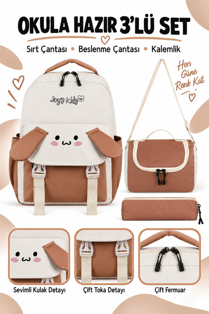 Joy's Ki̇ds 3-Piece School Bag Set - Cute Rabbit Design