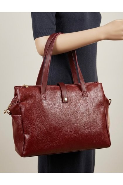 Stylish Soft Shiny Leather 3-Zipper Multi-Compartment Convenient Shoulder and Crossbody Women's Bag (Height 25 cm Width 35 cm)