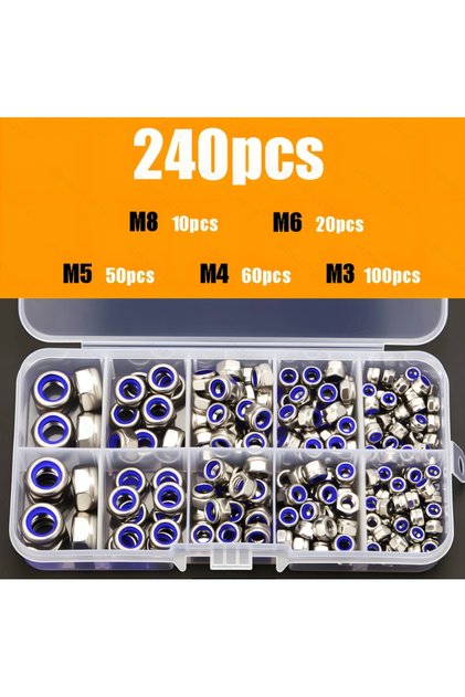 240Lock NutsM3 M8 AGASHE 170/220/240pcs Stainless Steel Metric Locknut Kit, Nylon Insert Hex Nuts M3