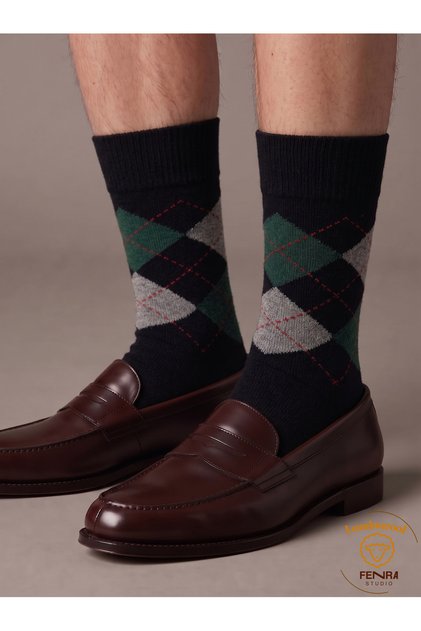 Men's Winter Thermal Wool Warm Lambswool Black Green Checked Socks