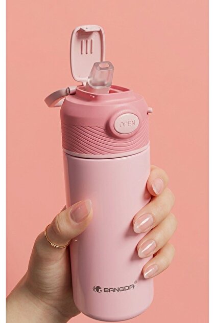 PEMBE PİPETLİ ÇİFT KATMANLI PASLANMAZ ÇELİK TERMOS 350ML