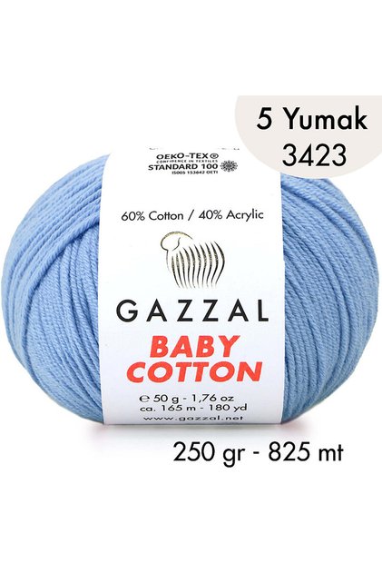 Baby Cotton 3423-Lightweight and Comfortable Cotton Yarn for Summer Projects - 5 Yards