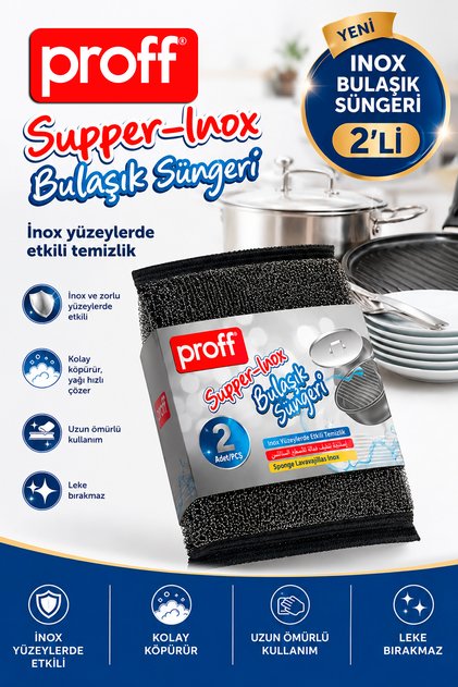 Supper-İnox Paslanmaz Çelik Kaplı Bulaşık Süngeri - 2 Adet