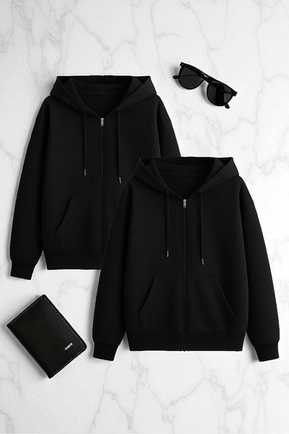 Unisex Black Zipper Hooded Sweatshirt 2-Piece Opportunity Pack