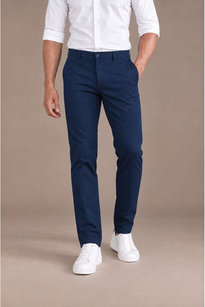 Men's Navy Blue Classic Fabric Trousers Slim Fit Lycra Ankle Length Narrow Leg