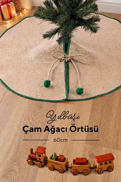 Christmas Pine Tree Cover, Jute with Overlock Edge, Green 60 cm