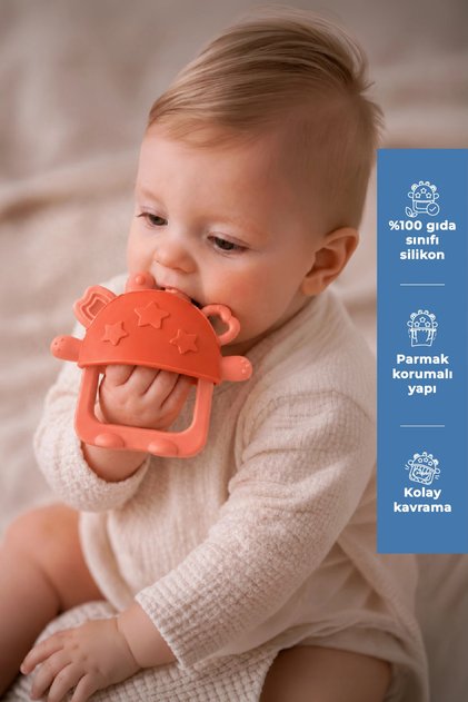 Crabby Silicone Teether with Holding Ring Orange