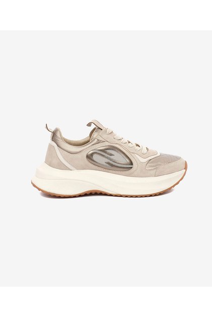 Women's Beige Genuine Leather Sports Shoes 5K2Sa34401