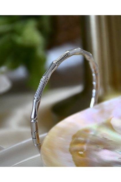Zirkon Taş Detaylı Bambu Form Bilezik