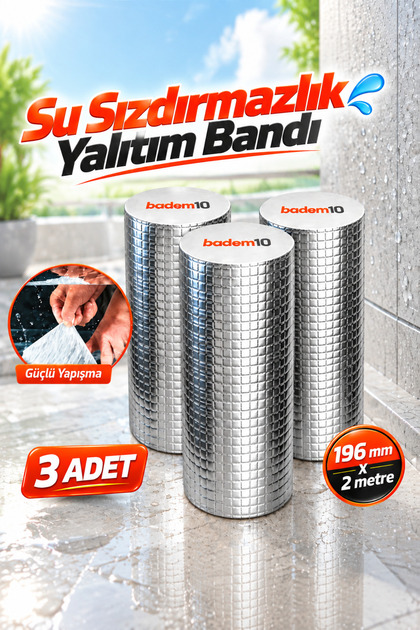 3 Adet 196 Mm 2 Metre Çatı İzolasyon Bandı Su Sızdırmaz Geçirmez Yalıtım Çamur Tamir Çatlak Boru Bant