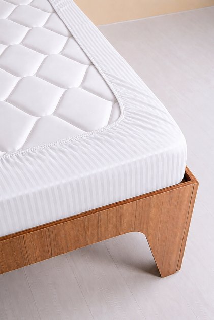 Çizgili Saten Lastikli Fitted Çarşaf Tek Kişilik 84 Tel 90*190*22 cm