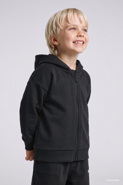 Kapüşonlu Fermuarlı Kalın Sweatshirt Kumaşı Basic Sweatshirt Hırka Erkek Bebek I4196A526WN