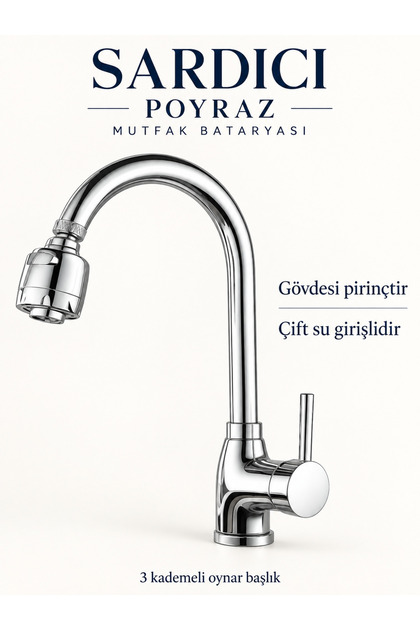 Kitchen Sink Faucet, 5 Years Warranty, Double Water Inlet, Functional 3 Stage Moving Head