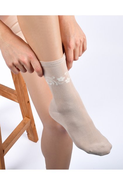 Women's Premium Seamless Bamboo Socks Floral Mink