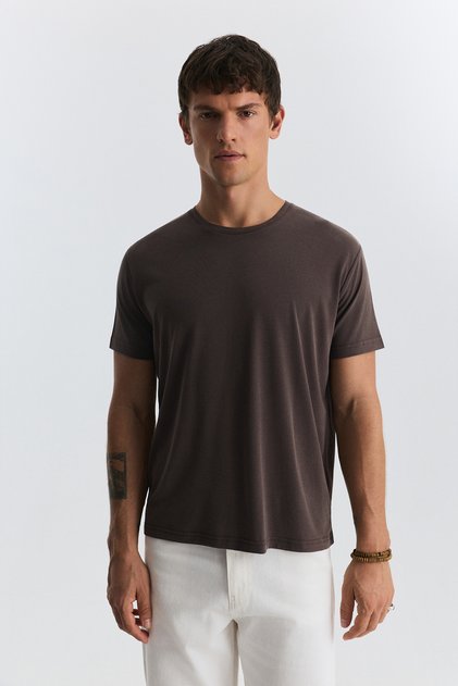 Brown Regular Fit Modal Technical Fabric Men's T-Shirt