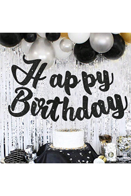 black Happy Birthday Banner, Black/Gold/Silver/Purple/Rose Gold Party Background Decoration Supplies