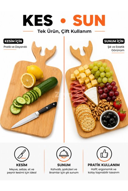 Deer Horn Wooden Cutting and Presentation Board 37X18 cm | Decorative Serving & Breakfast Board