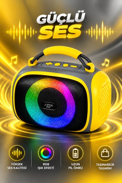 Taşınabilir Bluetooth Hoparlör RGB Işıklı Şarjlı Kablosuz Mini Ses Bombası Tutma Saplı Speaker